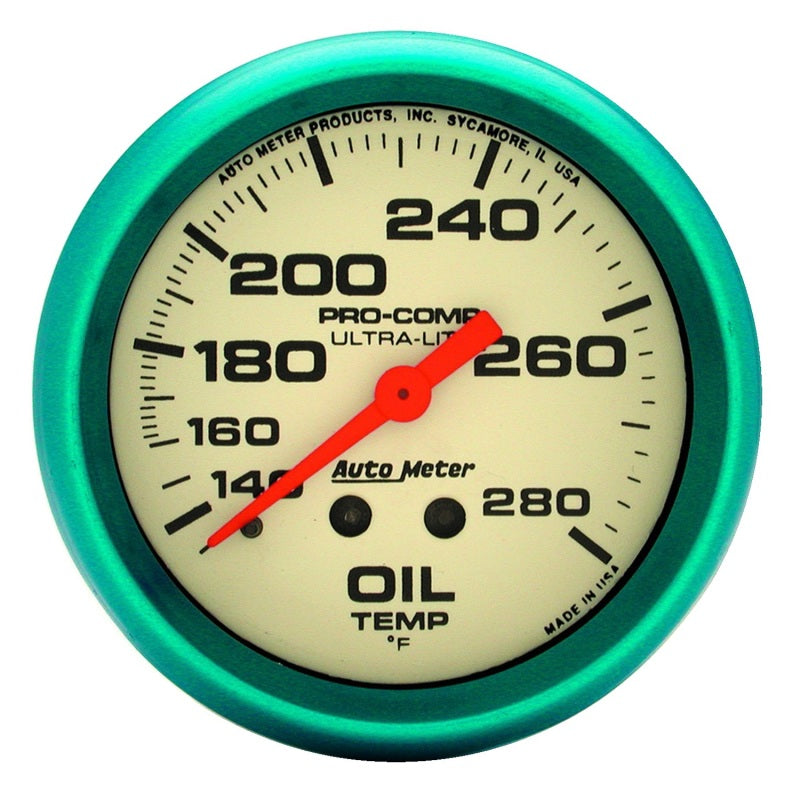 AutoMeter, Autometer Ultra-Nite 66.7mm 140-280 Deg. F Mechanical Glow In The Dark Oil Temperature Gauge Universal | 4541